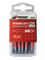 Биты PH1 x 50 мм набор 10 шт ТОРСИОННЫЕ красные SKRAB 43601